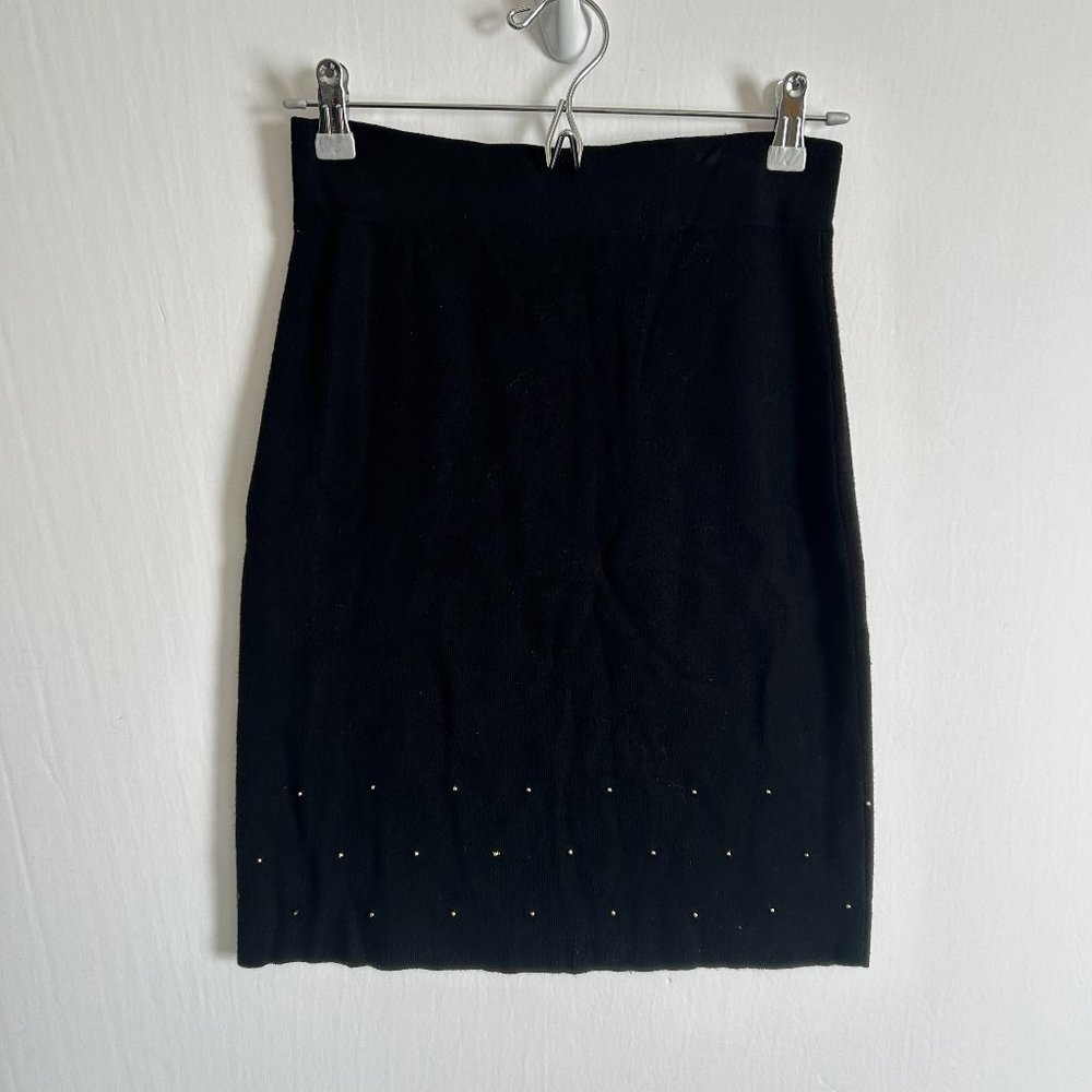 Vintage knit pencil skirt black silk gold beaded career party size small